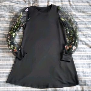 Floral embroidered black dress
